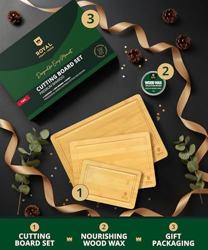 ROYAL CRAFT WOOD Wooden Cutting Boards for Kitchen Meal Prep & Serving - Bamboo Wood Serving Board Set with Deep Juice Groove Side Handles - Charcuterie & Chopping Butcher Block for Meat - Image 2