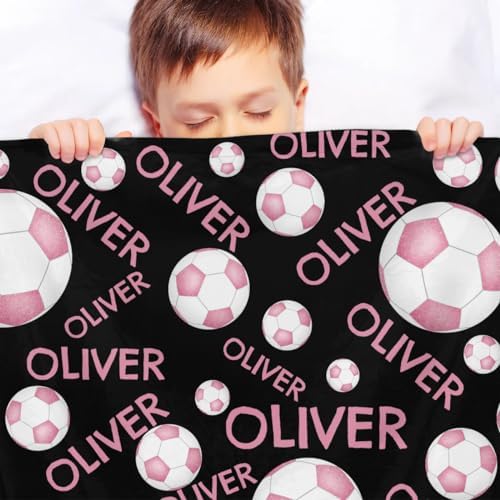 Personalized Baby Blankets for Girls Boys, Custom Baby Blanket with Name Swaddle Toddler Fleece Blanket Personalized Gift Pink Soccer Text - Image 4