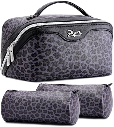 BOYATU Travel Makeup Bag Organizer: 3 Pcs Leopard Cometic Bag Set for Women by BOYATU