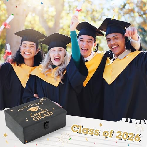 R HORSE Graduation Keepsake Wood Box, Class of 2026 Engraving Wooden Memory Box for High School Graduates, Engraved Graduation Gift for Him Her Memory Storage & Party Favor - Image 5