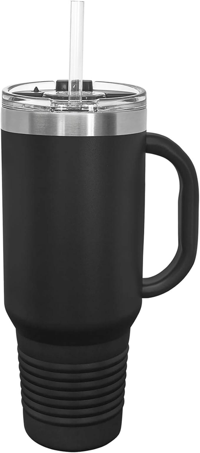 LaserGram 40oz Vacuum Insulated Travel Mug with Handle, Cup Cake, Personalized Engraving Included (Black)