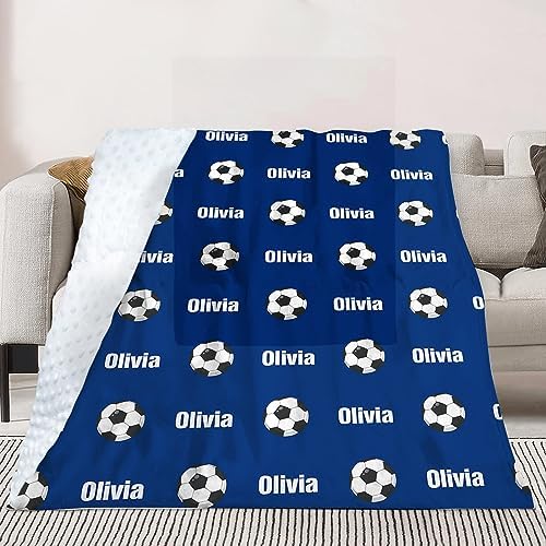 Custom Soccer Blanket - Personalized Name with Soccer Patterns - Soft Plush Flannel Blanket with Double Layer Dotted Backing for Baby Toddler Kids Teen Boys Girls Gifts Blue - Image 4
