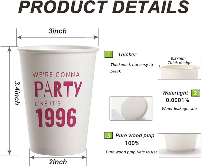 SharkBliss 1996 30th Birthday Party Cups 9oz Pink 20 Pack Party Supplies – Party Like It's 1996