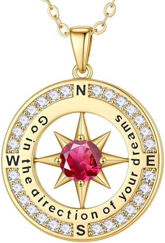 Turandoss 2026 Graduation Gifts for Women Her - 14K Gold Plated Compass Birthstone Necklace High School College Graduation Gifts for Women Family by TurandossJewelry