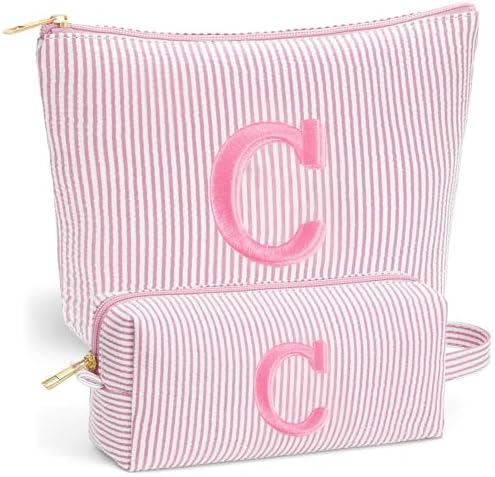 Cute Stuff for Teen Girls Gifts - 2 Piece Set Makeup Bags, Custom Makeup Organizer Pouch, 6-12 Year Old Girl Birthday Gifts, Travel Essentials, Personalized Birthday Gifts- Light Pink C by Fohufo