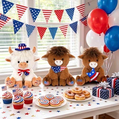Highland Cow Plush Toy- 8inch 4th of July Patriotic White Highland Cow - Image 6