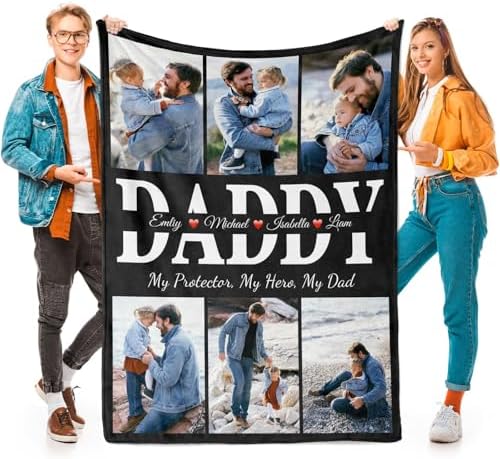 inkArts Fathers Day Personalized Gifts for Dad from Daughter Son Gifts for Dad Custom Blankets with Photo, Personalized Photo Blankets Customized Blanket with Picture by inkArts