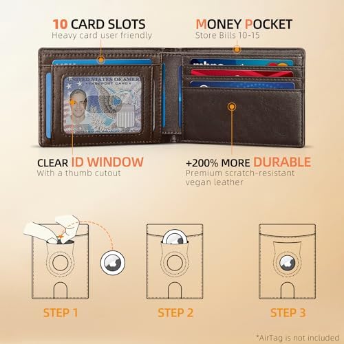 RUNBOX AirTag-Wallet-Mens-Slim-RFID Blocking Wallets Leather with Bill Compartment Air Tag Bifold Card Holder Wallet Gifts for Men Dad - Image 2