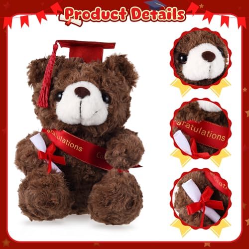Bear with Graduation Cap Toys Class of 2026 Plush Stuffed Teddy Bear Animal Dog Cap and Gown with Greeting Card and Bag for Graduation Day Gift(Red B) - Image 4