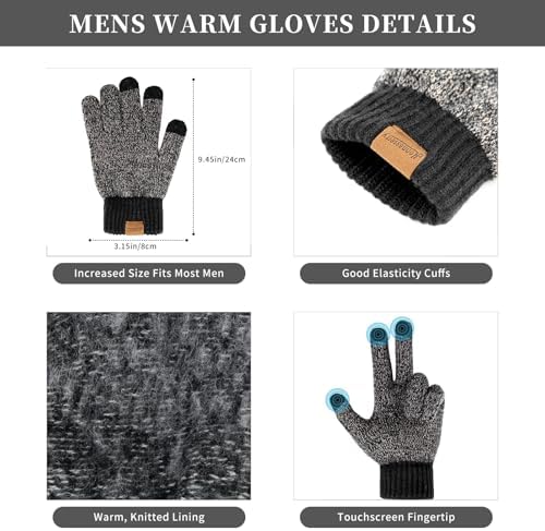 Winter Beanie Hats Long Neck Scarf for Men and Touchscreen Gloves 3PCS Set - Image 3