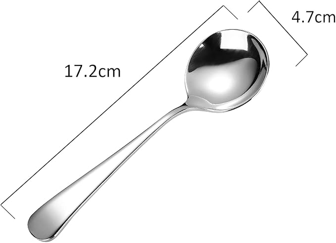 Metal Soup Spoons,Stainless Steel Spoons for Soup Round Colorful Dinner Spoons Thick Short handle Table Spoon 6.3-Inch, Set of 6 (Sliver)