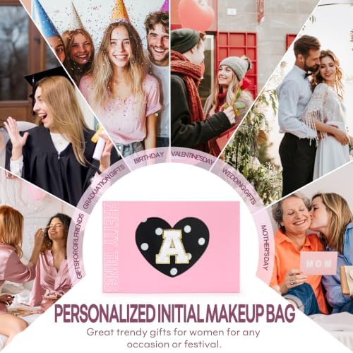 mibasies 2 PCS Initial Makeup Bags for Women: Cosmetic Bag for Travel Toiletry - Birthday Gifts for Teen Girl Gifts Trendy Stuff - Graduation Teacher Gift for Girlfriend -Polka Dot Black A - Image 6