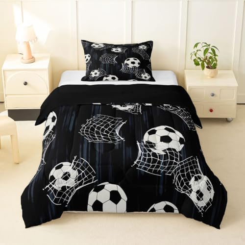 Erosebridal Soccer Kids Comforter Set | Football Themed Bedding Twin Size Soccer Ball Down Comforter Sports Duvet Set for Bedroom by Erosebridal