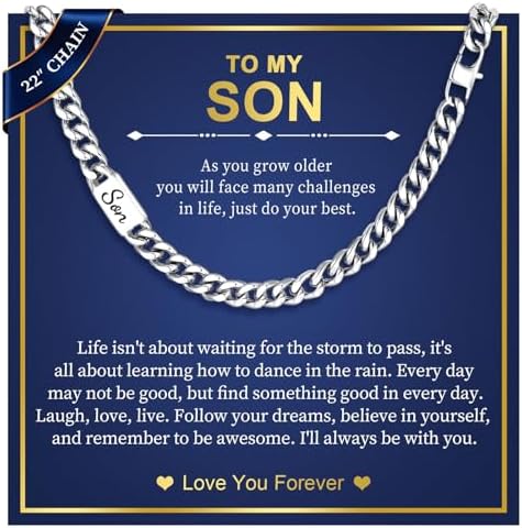 MEALGUET Cuban Link Chain Necklace for Men : Men's 316L Stainless Steel Silver Love You Forever Engraved Curb Chains Necklaces for Son Grandson Nephew Boyfriend, Jewelry Gifts for Birthday Valentines by MEALGUET