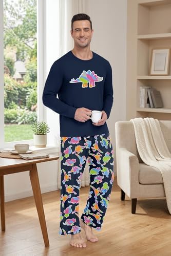 PrinStory Men's Pajama Sets Loungewear Sleepwear Pjs Lightweight Long Sleeve Shirts & Bottoms Soft Comfy Sleep Sets S-2XL - Image 5