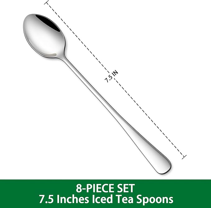 7.5 Inches Stainless Steel Iced Tea Spoons,Set Of 8 Long Stirring Spoons For Coffee,Cocktail,Ice Cream,Long Handle Iced Teaspoons,Latte Spoons For Mixing