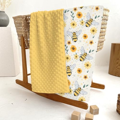 Boho Bees Sunflowers Baby Blankets for Girl Boy Watercolor Bee Yellow Floral Soft Mink Dotted Backing Double Layer Swaddle Blanket Spring Summer Bed Throws for Newborn Infant Toddler Nursery 30x40 - Image 6