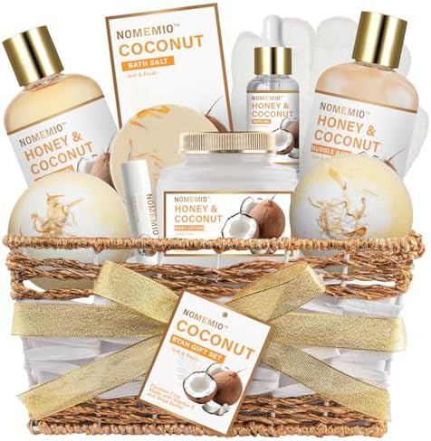 Birthday Gifts for Women, 11pcs Honey & Coconut Luxury Gift Basket Bubble Bath Skincare Gift Set by NOMEMIO
