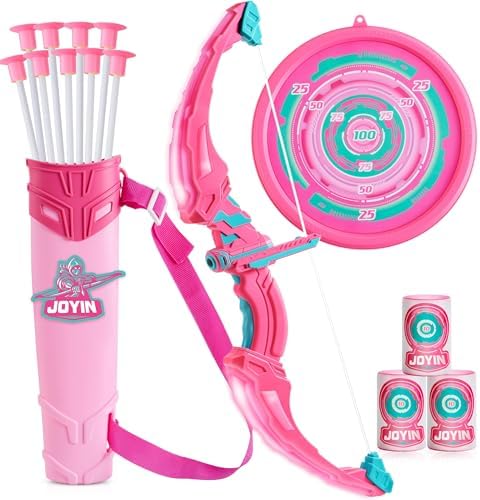 JOYIN Pink Bow and Arrow Set for Girls, LED Light Up Archery Toy Set with 9 Suction Cup Arrows, Target & Arrow Case, Christmas Indoor Outdoor Activity Toy for Kids Girls Ages 3-12 by JOYIN