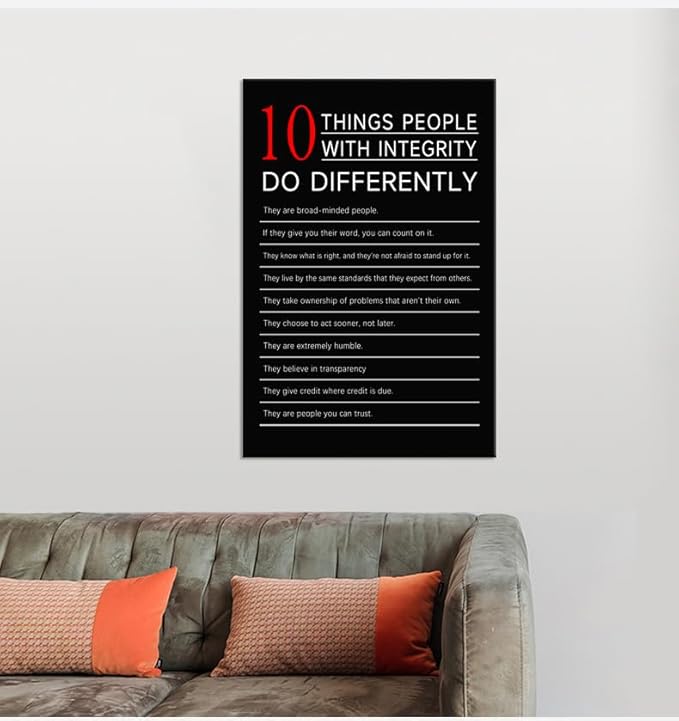 10 Thing People with integrity do Differently Inspirational Canvas Wall Art Motivational Wall Decor Poster Prints Framed for Classroom Modern Home Wall Decor Framed Ready to Hang [12''W X 18''H]