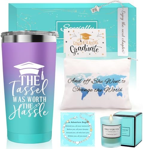 Graduation Gift for Her 2026, High School College Graduation Gifts for Women, Funny Class of 2026 Gifts Tumbler Set, Makeup Bag, Metal Bookmark, Bracelet, PHD Graduation Gift for Daughter Grad Gifts by Pounira