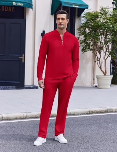 COOFANDY Men's 2 Piece Tracksuit Set Polo Athletic Sweatsuit Quarter Zip Jogging Long Sleeve Casual Sports Outfits - Image 6