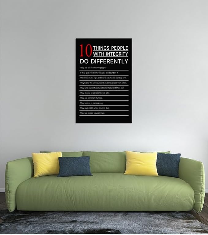 Inspirational Canvas Poster 10 Thing People with integrity do Differently Quotes Motivational Wall Art Prints Framed for Classroom Library Modern Home Wall Decor Framed Ready to Hang [24''W X 36''H]