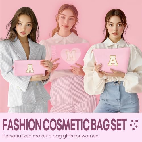 mibasies 2 PCS Initial Makeup Bags for Women: Cosmetic Bag for Travel Toiletry - Birthday Gifts for Teen Girl Gifts Trendy Stuff - Graduation Teacher Gift for Girlfriend -Lattice Pink C - Image 5
