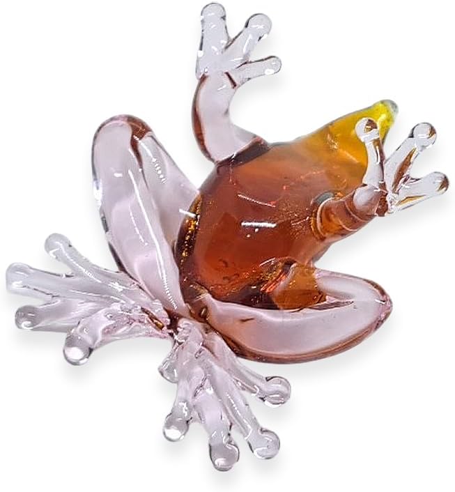 WitnyStore 1" Brown Frog Clear Feet Artistic Blown Glass Figurine Premium Hand-Blown Statue Tabletop Decoration Unique Collectible for Adult Collectors Handcrafted Elegant Home Room Decor