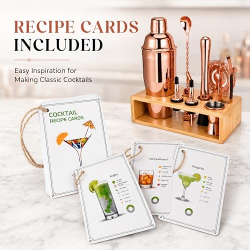 Rose Gold Cocktail Shaker Set, Premium 18/8 Stainless Steel Mixology Bartender Kit with Stylish Bamboo Stand 10-Piece Bar Tools & Accessories for Home Decor - Gift for Women, Mom, Wedding - Image 6