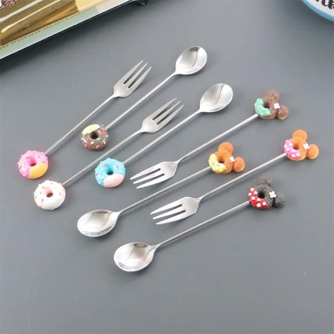 8PCS Stainless Steel Drink Spoon Set-Reusable Teaspoons for Cocktail, Coffee, Juice,Wine, Milk, Tea. Donut Shape Dessert Spoon