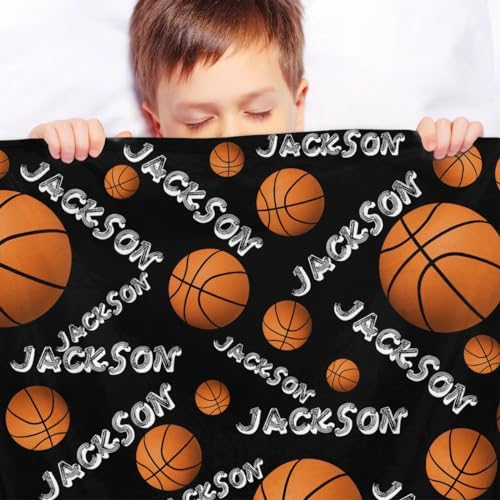 Personalized Baby Blankets for Girls Boys, Custom Baby Blanket with Name Swaddle Toddler Fleece Blanket Personalized Gift Black Basketball Text - Image 4