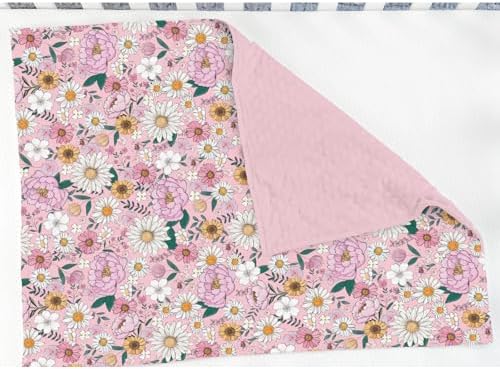 Spring Boho Floral Baby Blanket for Girl Neutral Pink Flowers Leaves Soft Mink Dotted Backing Double Layer Swaddle Receiving Blanket Pastel Peony Daisy Toddler Nursery Crib Bed Blanket 30x40 - Image 3