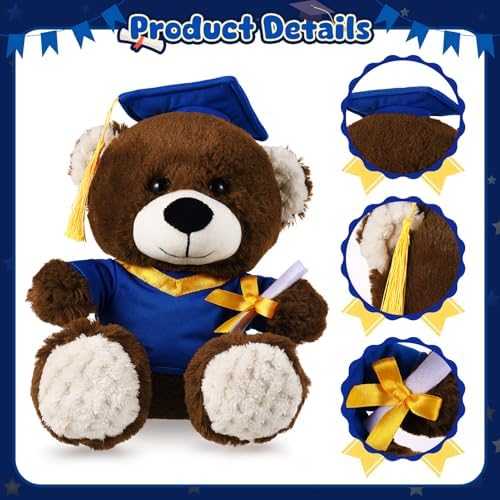Bear with Graduation Cap Toys Class of 2026 Plush Stuffed Teddy Bear Animal Dog Cap and Gown with Greeting Card and Bag for Graduation Day Gift(Royal Blue) - Image 4
