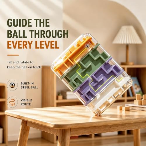 4 Layer 2 in 1 3D Rolling Ball Maze Cube, Fidget Kids Toys - Image 3