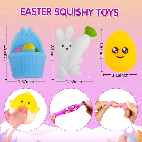 Easter Egg Fillers - 30 Pack Kawaii Mochi Squishy Toys for Easter Basket Stuffers, Mini Cute Squishies Squeeze Toy Easter Party Favors, Easter Gifts for Kids Classroom Prizes School Rewards - Image 2