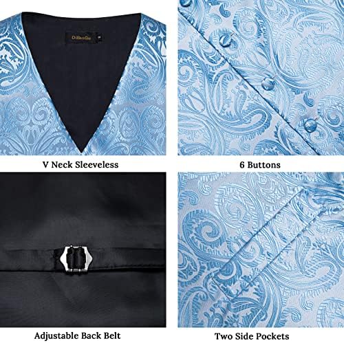 DiBanGu Mens Vest and Tie Set Formal Paisley Waistcoat and Necktie Pocket Square Cufflinks Silk Suit Vest for Tuxedo Wedding - Image 4