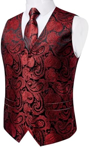 DiBanGu Mens Vest and Tie Set Formal Paisley Waistcoat and Necktie Pocket Square Cufflinks Silk Suit Vest for Tuxedo Wedding - Image 2