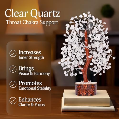 YATSKIA Clear Quartz Crystal Tree | Healing Gemstone Tree | Good Luck Gifts | Crystal Money Tree | Gifts for Women | Birthday Gifts for Women | 10 Inch 300 Beads - Image 3