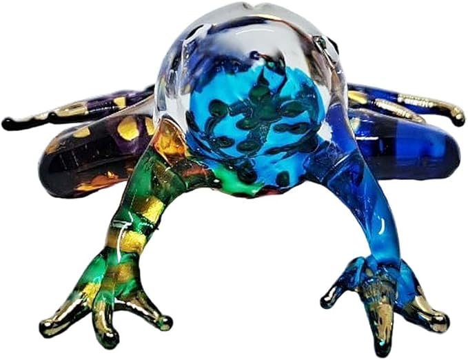 WitnyStore 2¼" Blue Green Gold Red Frog Artistic Blown Glass Figurine Premium Hand-Blown Statue Tabletop Decoration Unique Collectible for Adult Collectors Handcrafted Elegant Home Room Decor