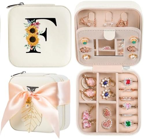 AYGXU Travel Jewelry Box for Women and Girls - Small Case With Initial A-Z - Teacher Gifts by AYGXU
