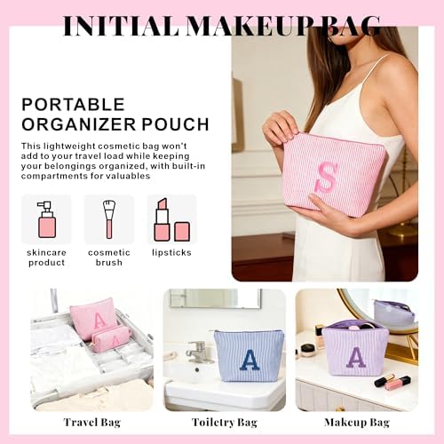Christmas Gifts for Women - Christmas Stocking Stuffers, Personalized Small Makeup Bag for Purse Travel Makeup Bag Set, Initial Make up Bag Pouch,Birthday Gifts for Women, Pink Letter H - Image 3