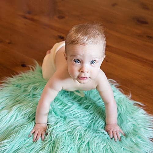 Newborn Photo Props Faux Fur Round 23.6 inch Soft Baby Boy Girl Photo Blanket Studio Photo Mat (Mint) - Image 2