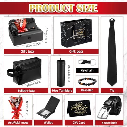 Tioncy 10 Pcs Mens Gift Set, 16oz Tumbler Wallet Belt Tie,Christmas Red - Image 2