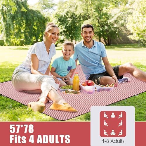 G GOOD GAIN Picnic Outdoor Blankets Waterproof Large - Beach Mat Sand Free Foldable with Carry Strap | Portable Camping Blanket | Park Blanket for Grass Park, Hiking, Travel, Concerts, Indoor (Red) - Image 2