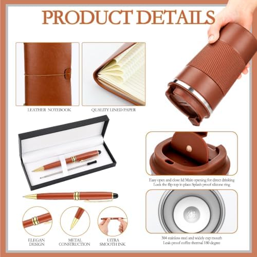 7 Pcs Gift Set for Men 17oz Tumbler Notebook Bag Pen,Brown - Image 3