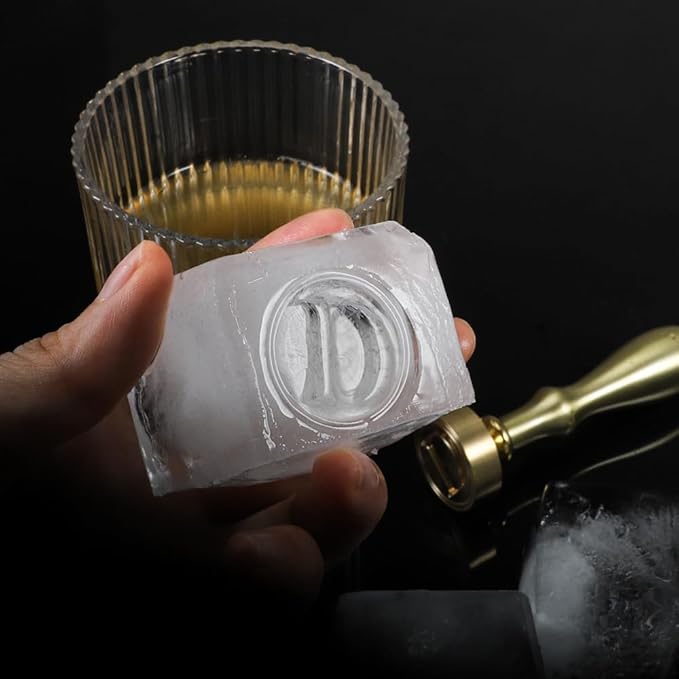 Ice Cube Stamp for Cocktails, Brass Head with Handle, Branding for Whiskey Drinks Party Wedding Making DIY Crafting (Letter D)