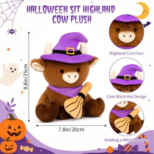 Halloween Highland Cow Stuffed Animal -8.8inch Witch Hat Cow Stuffy Plush - Image 2
