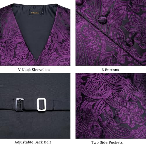 DiBanGu Mens Vest and Tie Set Formal Paisley Waistcoat and Necktie Pocket Square Cufflinks Silk Suit Vest for Tuxedo Wedding - Image 4