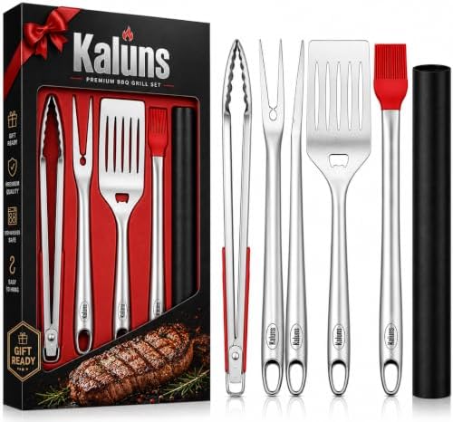 Kaluns BBQ Grilling Accessories, Grilling Gifts for Men Dad, Grill Tools for Outdoor Grill, Heavy Duty Stainless Steel Grill Set with Spatula, Tongs, Fork, Brush, & Grilling Mat, Best BBQ Gifts by Kaluns%C2%AE